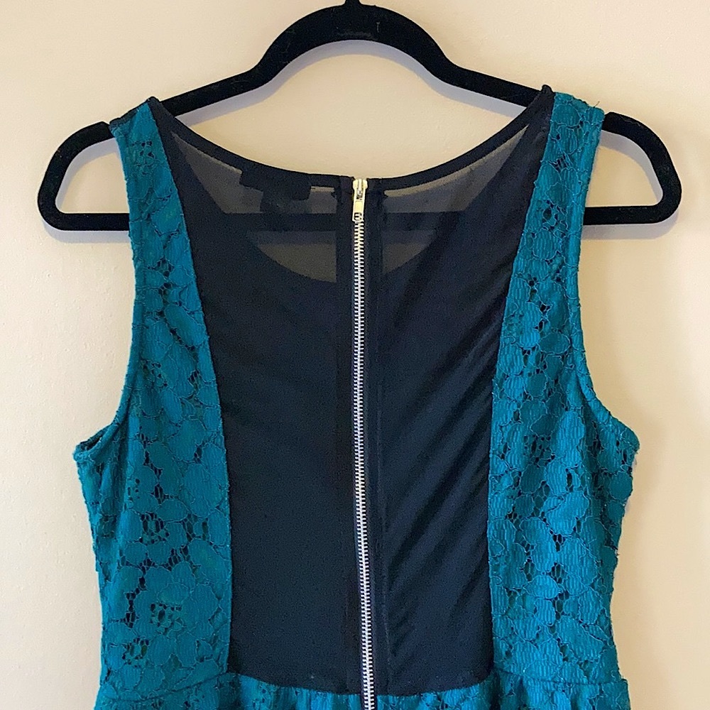 HP!๐ River Island, Mini Dress, Teal Lace w/Black Mesh, Sleeveless, Party, Sz L - Picture 8 of 13